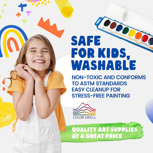 Pack 36 Sets 8 Color Swell Bulk Watercolors Paint with Wood Brushes - with Washable Colors Each - Perfect for Kids