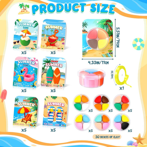 30 Sets Summer Capoda Air Dry Clay Kit for Kids End of School Year Gifts DIY Modeling Clay Arts Crafts Kit for Beach