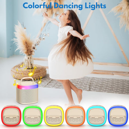 Kids Karaoke Machine, Portable Bluetooth Speaker with Wireless Microphone, Christmas Gift for Girls 4-10 Years Old