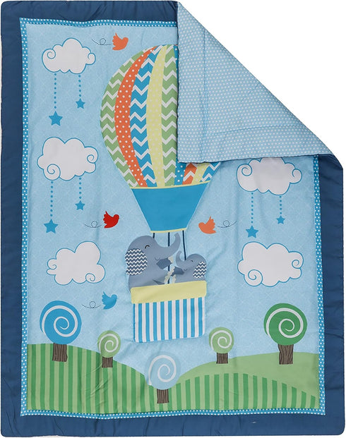CribMATE 3 Set 1 +1 1 Set 28 52 PCs Blue Elephant Hot-Air-Balloon Nursery Crib Bedding Quilt Fitted Sheet + Skirt Baby