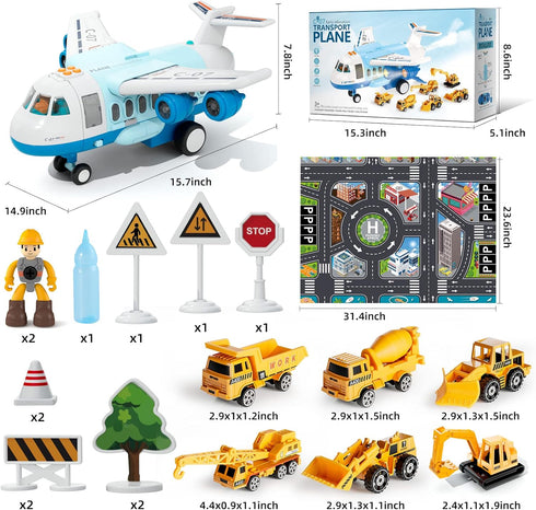 Set, Set Transport Cargo Airplane, Large Theme Airplane Toy Educational Toy Vehicle Play with Smoke Sound and Light