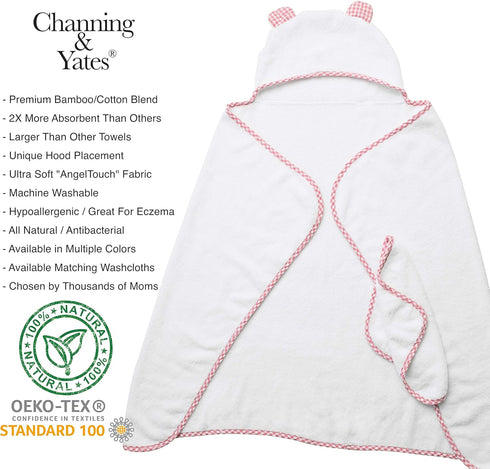 Set Set) Channing & Yates Premium Boutique Hooded Baby Towels and Washcloth - Organic Viscose Made from Bamboo Baby