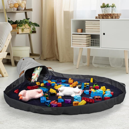 The Panda Collab Toy Storage Basket and Playmat - Large Toy Blanket Storage Mat with Zippers - Slide Away Canvas Bag