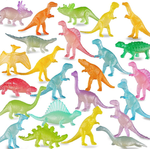 96 Piece Glow in Dark Mini Dinosaur Toy Set(24 Style), Plastic Realistic