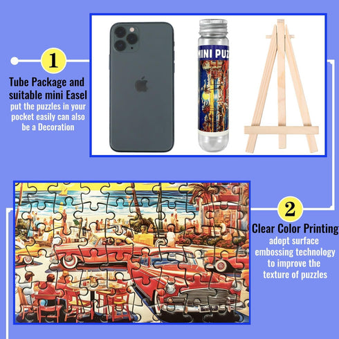 Small Jigsaw Puzzles for Adults, 150 Pieces Vintage American Illustration Mini Puzzles, 3 Pcs with Mini Easel