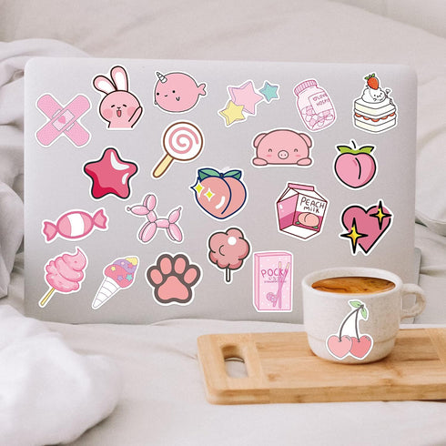 50PCS Cute Kawaii Stickers for Water Bottles, VSCO Pink Stickers for Laptop Aesthetic Gift for Kids Teens Girls
