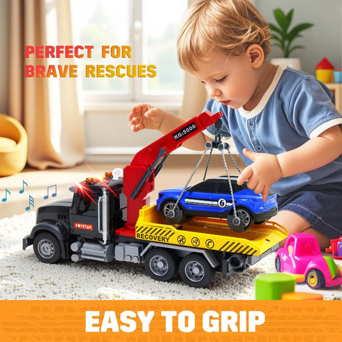 3 4 5 6 7 12" 3-5 4-7, Kids Tow Truck Toy for Year Old Boys, Large Rescue Tow Truck with Lights, Sounds, Durable Toy