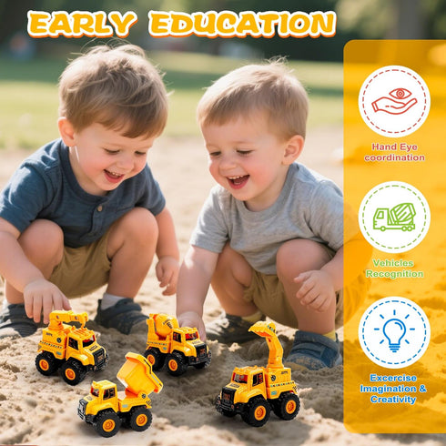 Lovinkiki 1-3, Set Bulldozer, 2 3 4 5 Construction Truck Toys for Toddlers Push and Go Toy Vehicles with Mixer, Dump