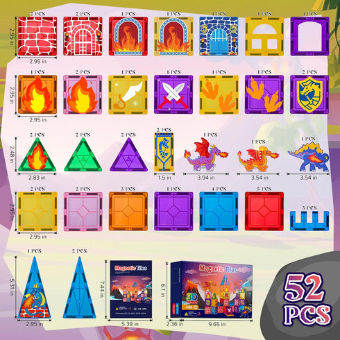 SHXYKZ 3-8, 3D Set Dinosaur Magnetic Tiles, STEM Building Toys for Kids Ages Movable Dragon Castle with Portable