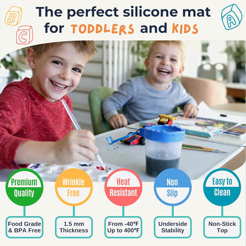 1.5mm 18"x12", Silicone Placemats for Toddlers & Kids with Angle-Protective Safety Edge Baby Placemats for Restaurants