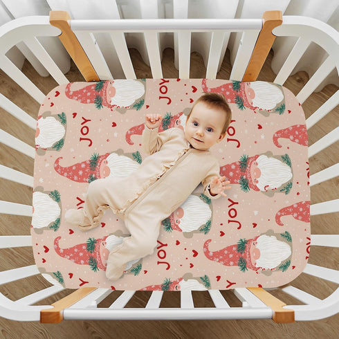 Sheet,52x28IN Pfrewn Christmas Crib Sheets for Boys Girls Gnome Cute Elf Heart Joy Fitted Crib Sheet Fits Standard Crib