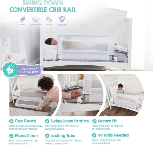 33" Regalo Safety Swing Down Crib Rail for Toddlers, Baby Bed Rail Guard with Reinforced Anchor Safety System