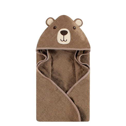 Hudson Baby Unisex Baby Cotton Animal Face Hooded Towel, Brown Bear, One
