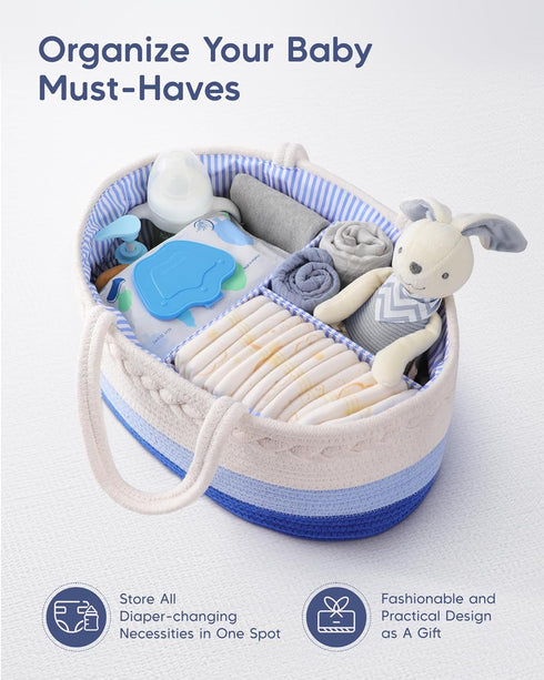 Maliton Baby Diaper Caddy Organizer, Cotton Rope Diaper Caddy Basket, Large Storage Basket for Newborn Boys and Girls
