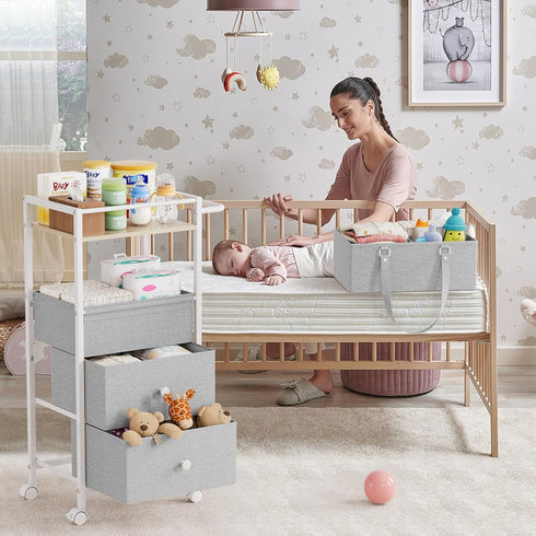 3In1 Modanais Baby Diaper Caddy Organizer Cart with Drawers - Rolling Storage Cart with Wheels, Removable Diaper Caddy