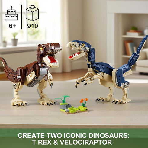 QUENTINAG Sets 910PCS, 6+ Dinosaur Toy Building Build Mighty T.rex & Velociraptor, Dinos World Building Kit for Boys