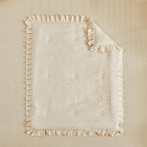 3 Set Pieces Tufted Crib Bedding with Ruffle Fringe, Beige Ruffled Comforter with Fitted Sheet and Bed Skirt , Soft