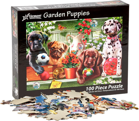Garden Puppies Jigsaw Puzzle - 100 Piece by Vermont Christmas Company - Perfect for Kids and Seniors