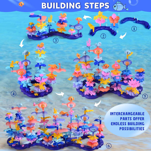 156Pcs 3 4 5 6 7 8Year Doloowee Flower Garden Building Toys for Girls Old, Upgrade DIY Marine Coral Stacking Toys, STEM