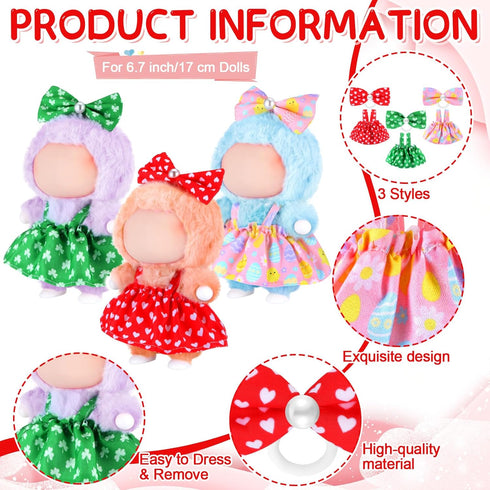 Simgoing 3 Pack 17cm Set Easter Doll Clothes Cute Pink Easter Egg Green Clover Red Heart Outfit for Valentine St.