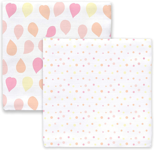 Amazing Baby Silky Swaddle Muslin Blankets, Set of 2, Bamboo Viscose, Petals