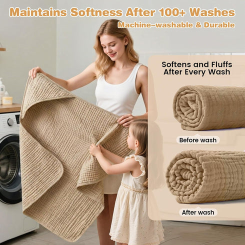 HUITAO 2 Pack 6-Layer 100% 32x32 Inch Hooded Baby Bath Towels for Newborn, - Muslin Cotton, Soft Absorbent Baby Towels