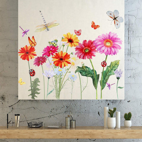 Zonon 64 Pcs Flowers Butterflies Wall Decals - Chrysanthemums Dragonflies Botanical Peel and Stick Art for Nursery Decor