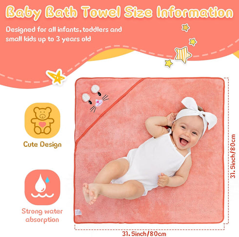 4 31.5 31.5 Inch Preboun Pcs Baby Bath Towel x Coral Fleece Baby Hooded Towel Absorbent Soft Babys Towels for Newborn