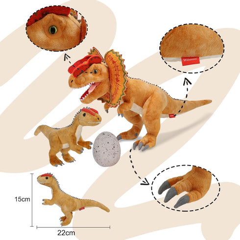 Set 20.5" 3-5 Dinosaur Stuffed Animal Family - Dilophosaurus Father with Baby Dinosaur Egg Plush Toys, Soft Stuffed
