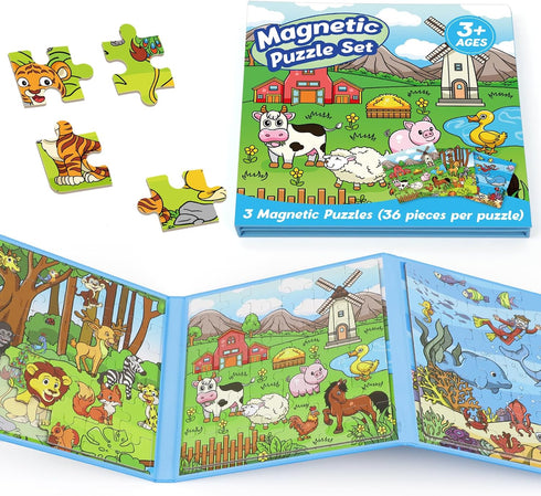 Magnetic Puzzles for Toddlers 3-5, 36 Pieces Airplane Car Road Trip Activities, Learning Educational Games