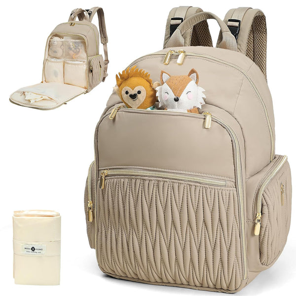 Miss Fong Diaper Bag Backpack - Quilted Travel Baby Bag with Changing