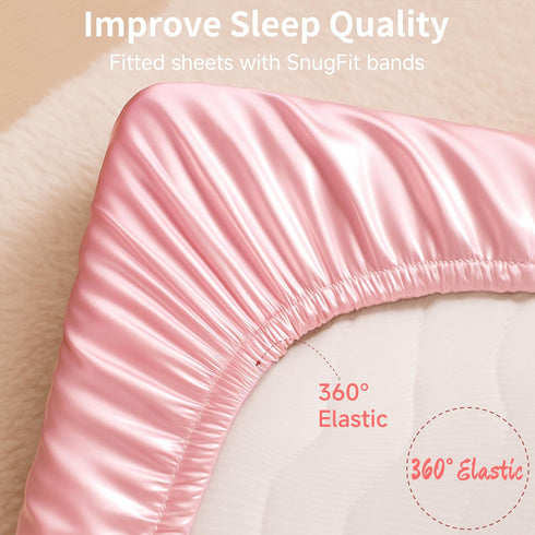 2 Pack 52x28x8 Satin Crib Sheets Girl, Silky Baby Sheet Great for Sensitive Hair, Fitted Toddler Bed Cover (Pink