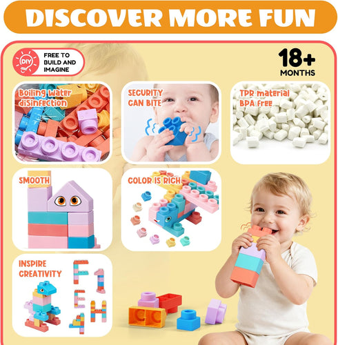 ZZXYPX 45pcs 18+ Soft Building Blocks for Toddlers - BPA-Free STEM Educational Toys Ages Months, Safe Preschool