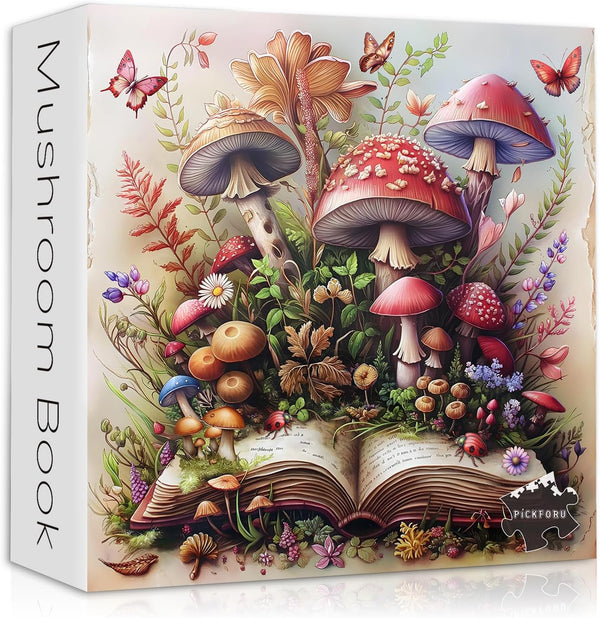 PICKFORU Mushroom Jigsaw Puzzle 1000 Pieces, Magic Book Plant Flower Puzzles Vintage, Challenging