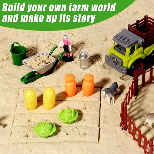 2.2lbs 31pcs 3 4 5 6 7 8 Aliex Farm Sensory Bin, Farm Sensory Kits Toy with Play Sand, Animals Trucks Creativity Magic