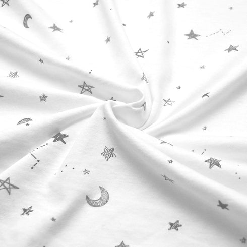 TL Care Fitted Bassinet Sheet, 100% Natural Breathable Cotton Jersey Knit, Grey Stars and Moons, 15" x 33" (Pack of 1)
