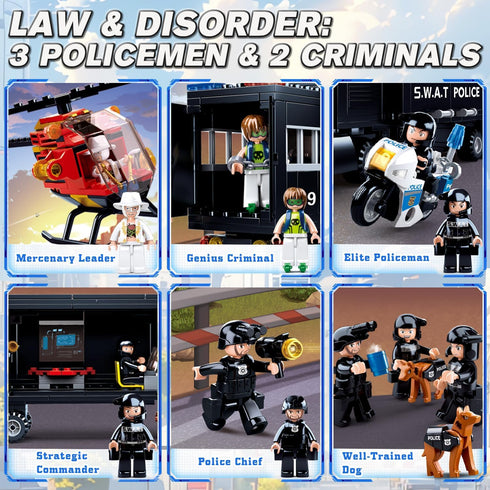 Set, Command 6+, 540 City Police Chase Building SWAT Mobile Police Truck Building Toy with Helicopter & Police
