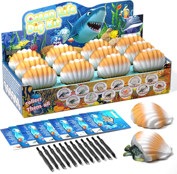 EARTH'SCODE Ocean Animals Dig Kit, Seashell Excavation Dig Bricks, Science Educational Gift