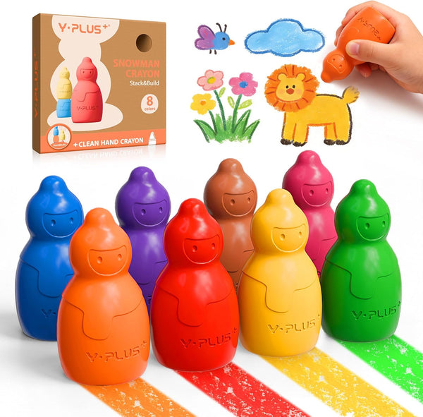 YPLUS Jumbo Crayons for Toddlers 1-3, 8 Colors Non-Toxic Washable Art Crayons