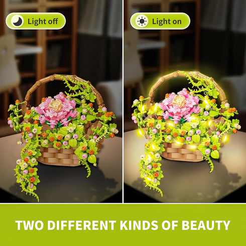 PoseablePals Set Day691PCS Flower Bouquet Building with LED Light, Flowers Basket Bonsai Botanical Collection Building