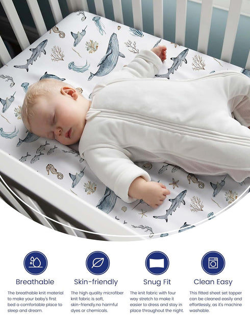 Pack Pack 2 Pack TotAha Premium Soft n Play Sheets, Super Stretchy Jersey Knit Mini Crib Sheets Fitted, Silky Comfort
