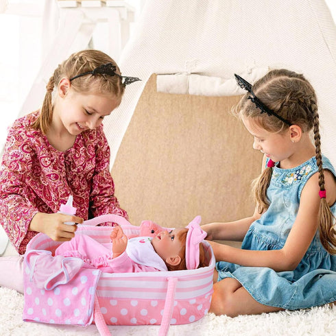 BABESIDE 8 Pcs Reborn Baby Doll Clothes with Bassinet - Outfit Accessories for 17-22 Inch Baby Doll Girl