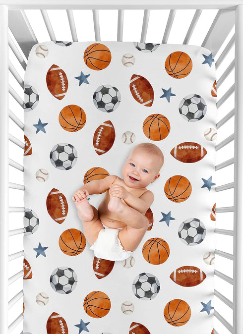 Sweet Jojo Designs Fitted Baby Crib Sheets (Vintage Sports Theme) for Boys, Infant Nursery, Toddler Room - Standard