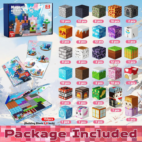 Magnetopia 150PCS Sets 3+, 4-8, 8-12 Magnetic Blocks - Magnetic Building Block Cubes Dark Forest Glacier Castle, Magnet