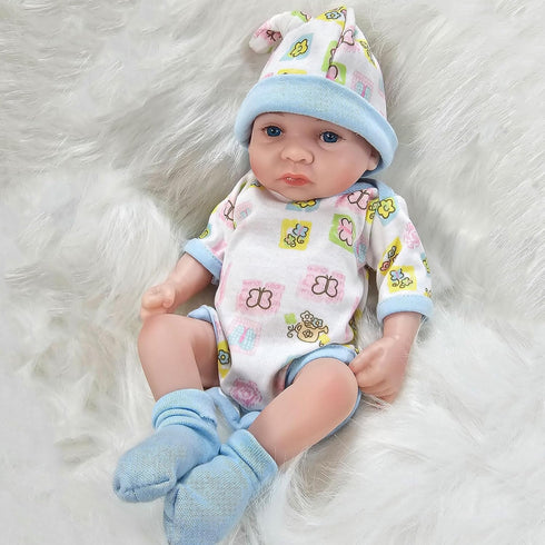 Reborn Baby Boy Doll, 10 Inch Anatomically Correct Realistic Silicone Vinyl Baby Doll Gift Set for Kids 3+
