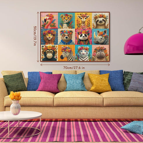 BBOLDIN 1000 Animal Flower Puzzle for Adults Pieces, Cute Giraffe Jigsaw Puzzle, Colorful Floral Bear Tiger Flamingo