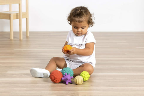Miniland 6 Sensory Balls - Natural Rubber Teething Toys for Babies to Toddlers Age 4, Multi-Sensory Stimulation