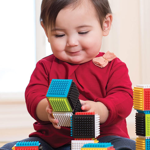 24-Piece Set 12 Infantino Press & Stay Sensory Blocks, Developmental Activity Blocks, Multicolor Stacking Toy