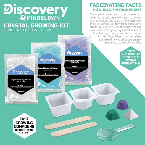 Discovery #MINDBLOWN 12-Piece Lab Crystal Growing Kit, Grow Colored Crystals, Fun STEM Educational Set