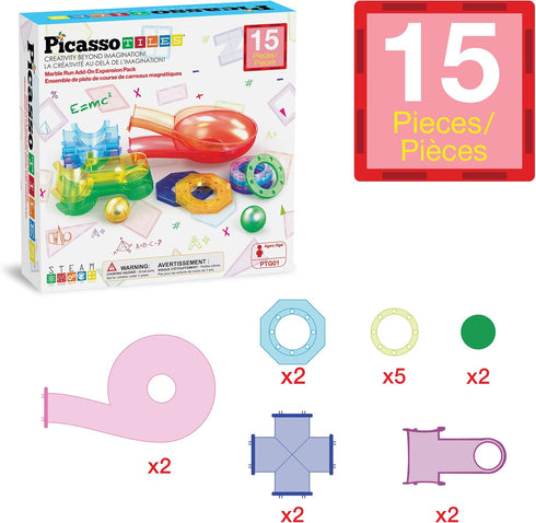Pack 3+ PTG01 PicassoTiles Magnetic Marble Run Add-On Expansion for Magnet Tile Building Blocks Maze Construction Toy